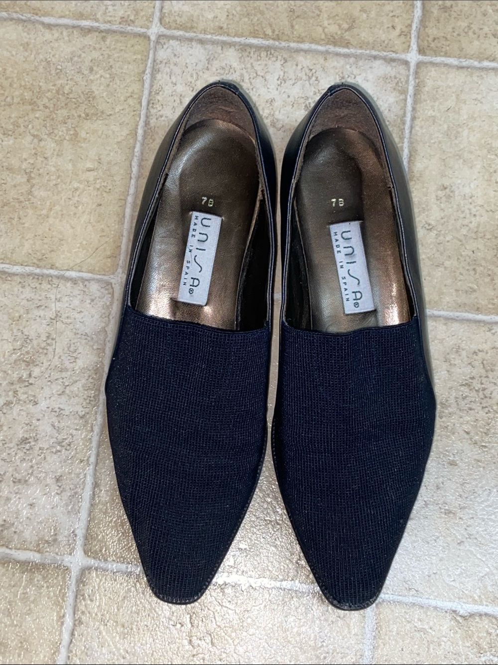 Unisa Black Pointed Knit Slip-On Flats